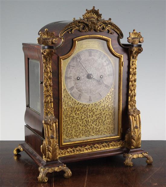 Brockbank and Atkins. An early Victorian ormolu mounted rosewood mantel clock, 13in.